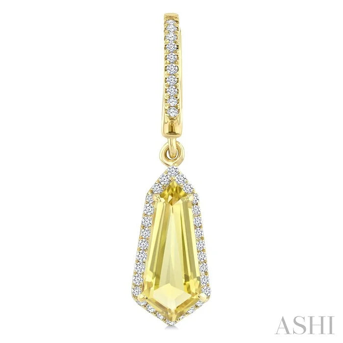 Evoque Gemstone Shield Shape & Halo Diamond Earrings