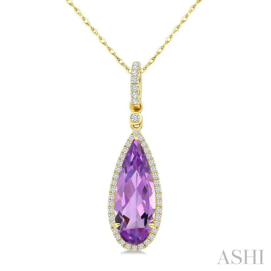 Evoque Gemstone Pear Shape & Halo Diamond Pendant
