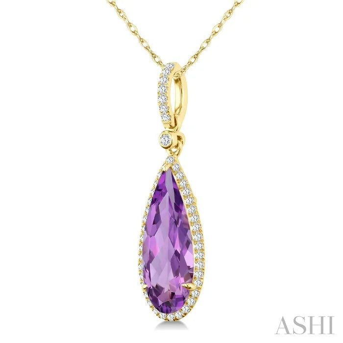 Evoque Gemstone Pear Shape & Halo Diamond Pendant