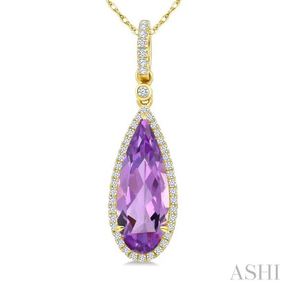 Evoque Gemstone Pear Shape & Halo Diamond Pendant