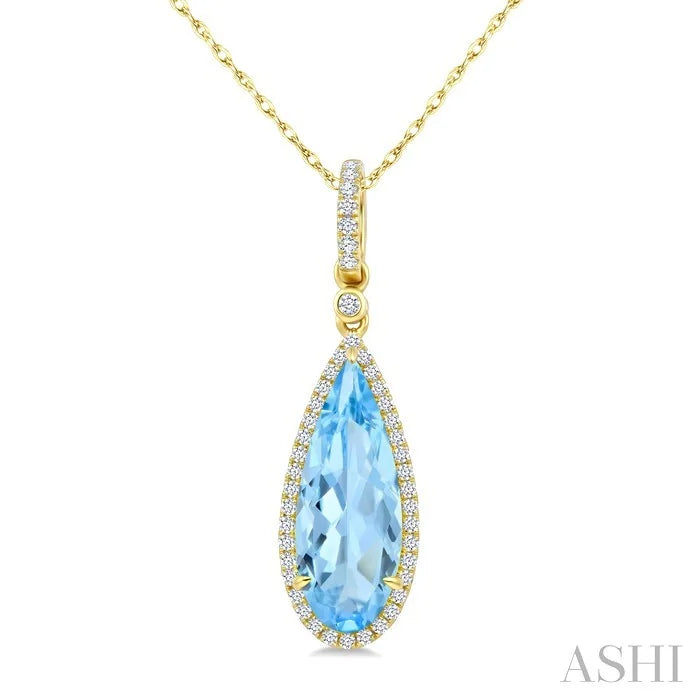 Evoque Gemstone Pear Shape & Halo Diamond Pendant
