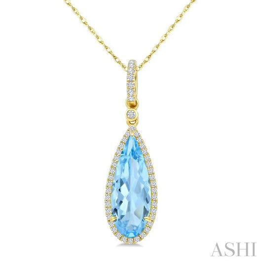 Evoque Gemstone Pear Shape & Halo Diamond Pendant