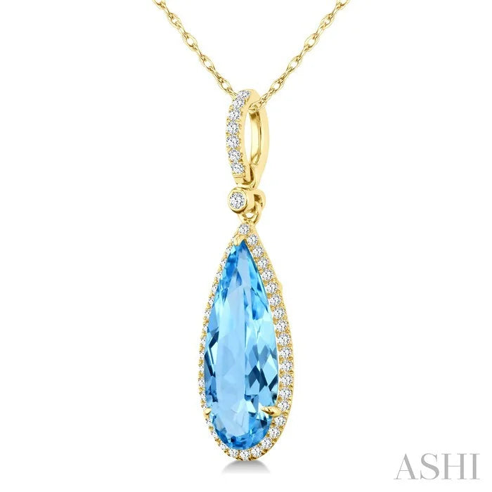 Evoque Gemstone Pear Shape & Halo Diamond Pendant