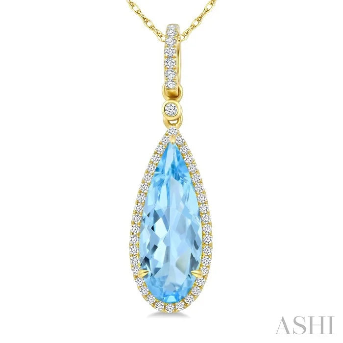 Evoque Gemstone Pear Shape & Halo Diamond Pendant