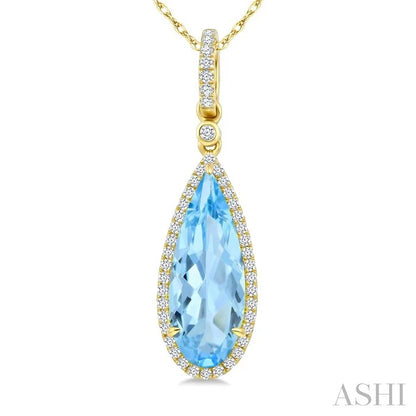Evoque Gemstone Pear Shape & Halo Diamond Pendant