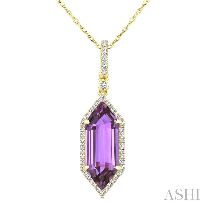 Evoque Gemstone Hexagon Shape & Halo Diamond Pendant