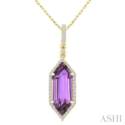 Evoque Gemstone Hexagon Shape & Halo Diamond Pendant