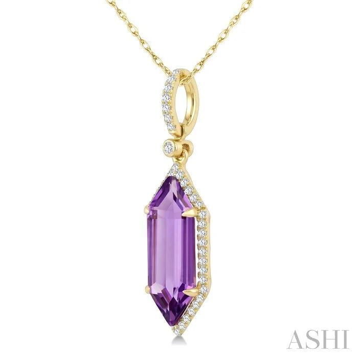 Evoque Gemstone Hexagon Shape & Halo Diamond Pendant