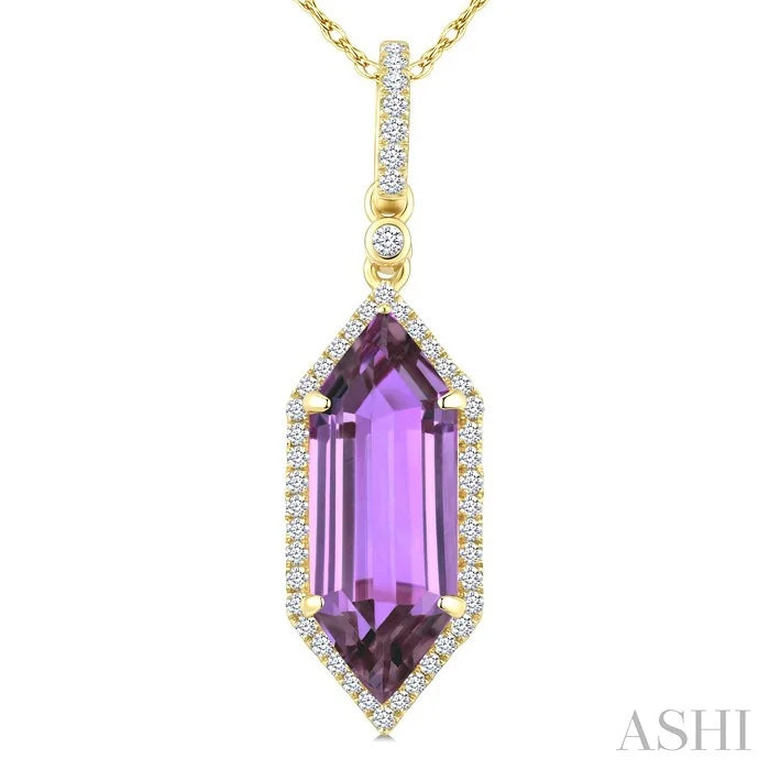 Evoque Gemstone Hexagon Shape & Halo Diamond Pendant