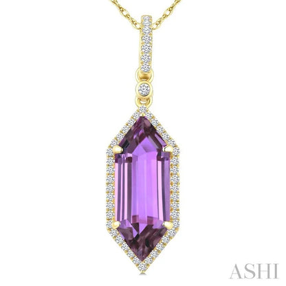 Evoque Gemstone Hexagon Shape & Halo Diamond Pendant
