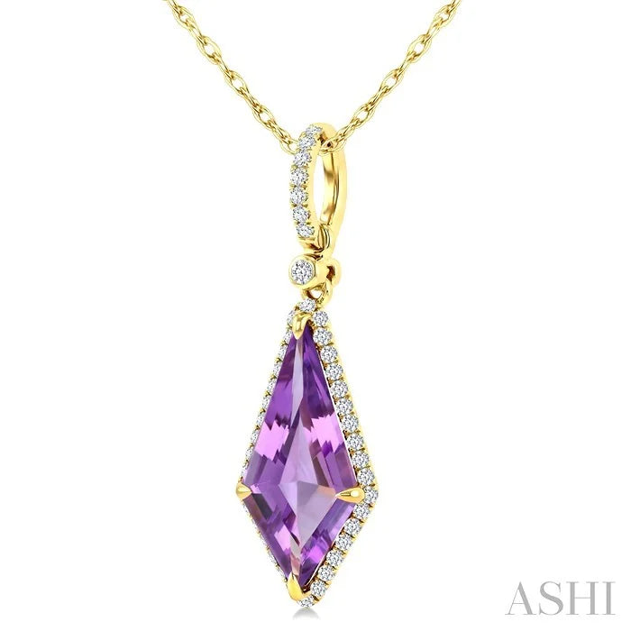 Evoque Gemstone Kite Shape & Halo Diamond Pendant