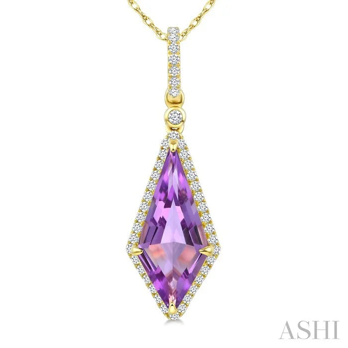 Evoque Gemstone Kite Shape & Halo Diamond Pendant