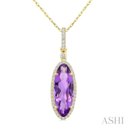 Evoque Gemstone Oval Shape & Halo Diamond Pendant