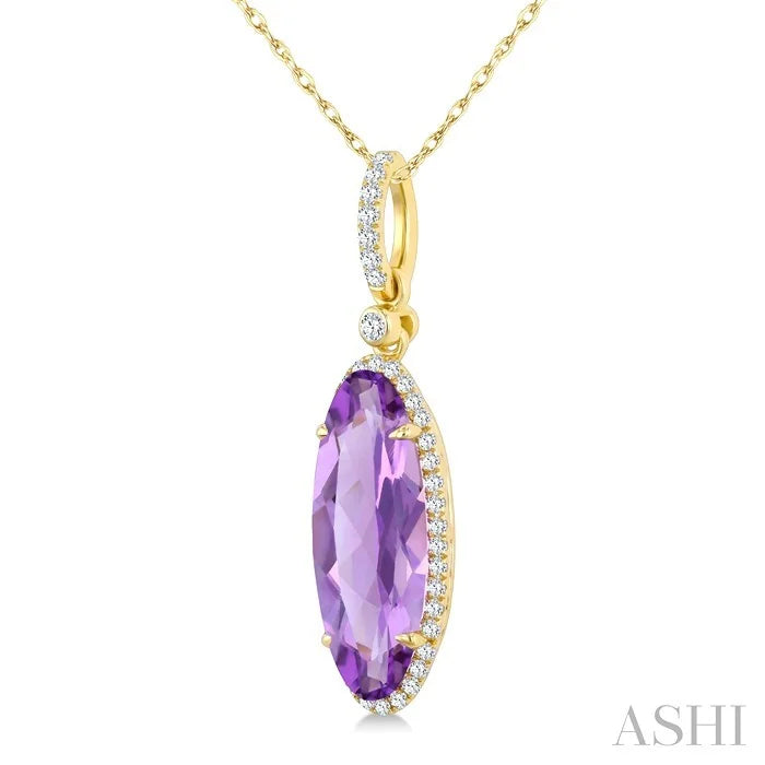 Evoque Gemstone Oval Shape & Halo Diamond Pendant