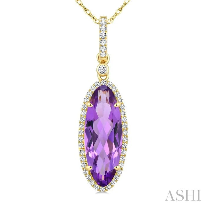 Evoque Gemstone Oval Shape & Halo Diamond Pendant