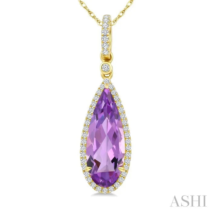 Evoque Gemstone Pear Shape & Halo Diamond Pendant