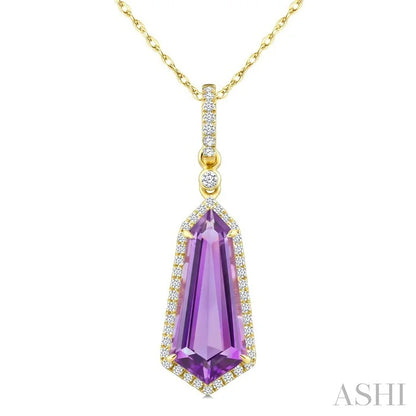 Evoque Gemstone Shield Shape & Halo Diamond Pendant