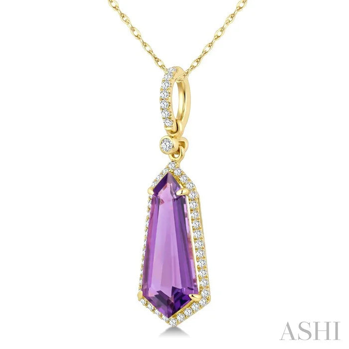 Evoque Gemstone Shield Shape & Halo Diamond Pendant