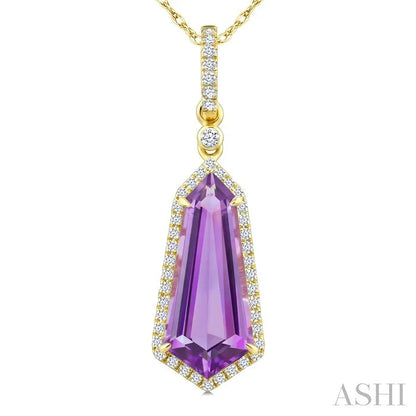 Evoque Gemstone Shield Shape & Halo Diamond Pendant
