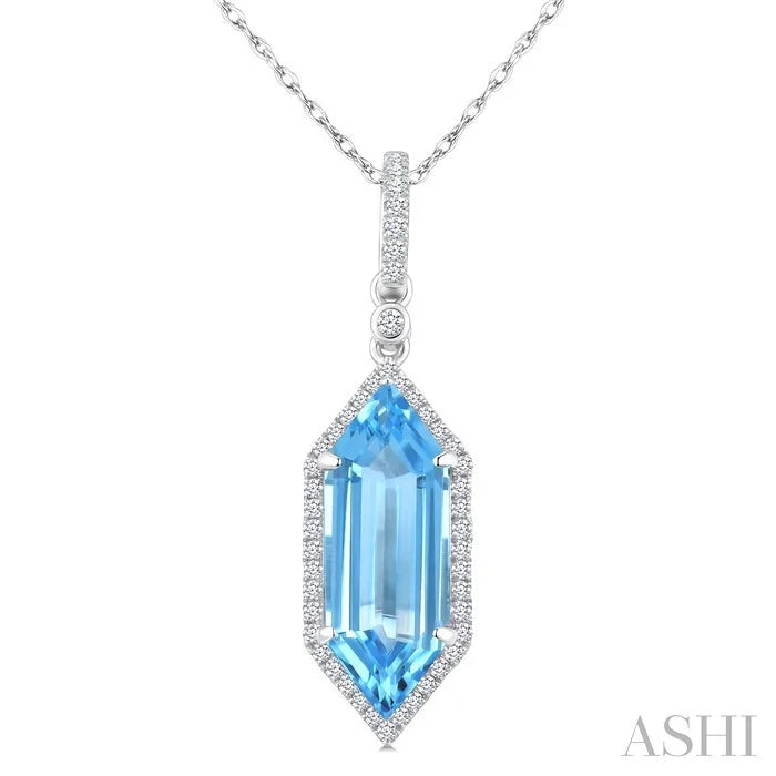 Evoque Gemstone Hexagon Shape & Halo Diamond Pendant