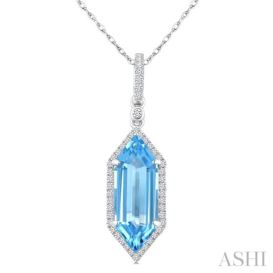 Evoque Gemstone Hexagon Shape & Halo Diamond Pendant