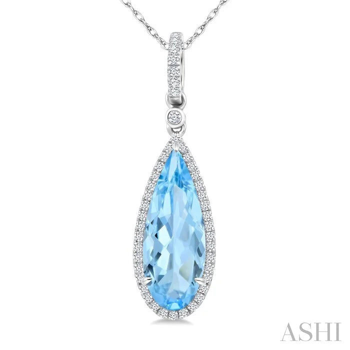 Evoque Gemstone Pear Shape & Halo Diamond Pendant