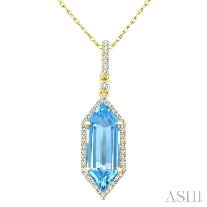 Evoque Gemstone Hexagon Shape & Halo Diamond Pendant