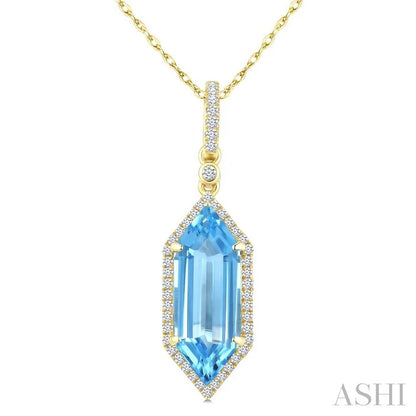 Evoque Gemstone Hexagon Shape & Halo Diamond Pendant