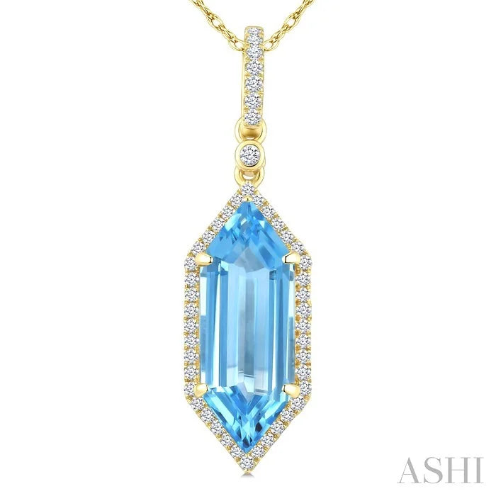 Evoque Gemstone Hexagon Shape & Halo Diamond Pendant