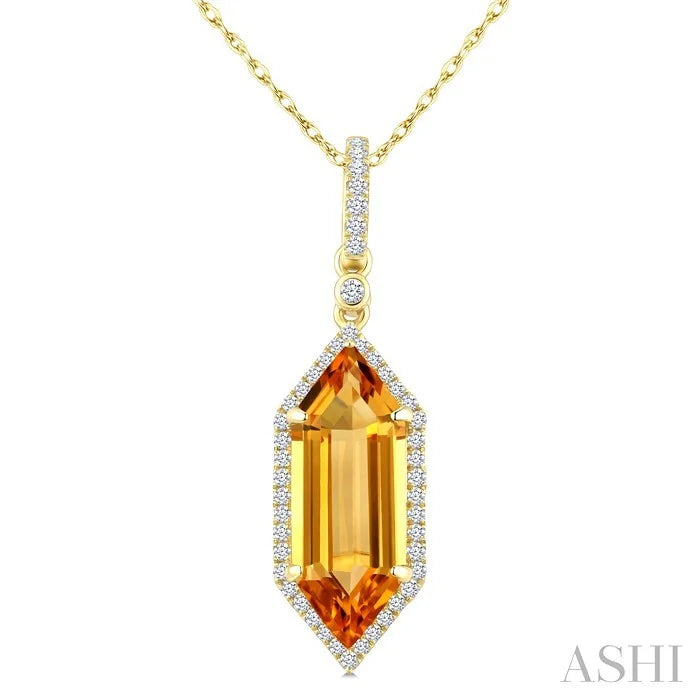 Evoque Gemstone Hexagon Shape & Halo Diamond Pendant