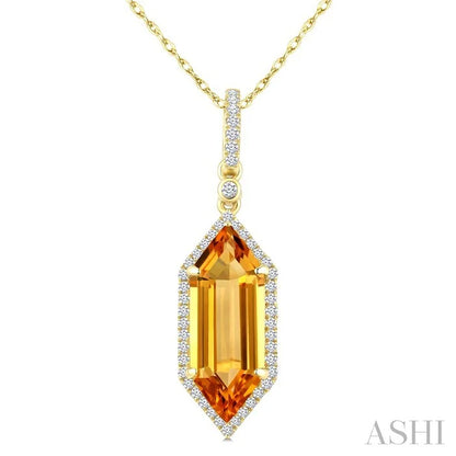 Evoque Gemstone Hexagon Shape & Halo Diamond Pendant