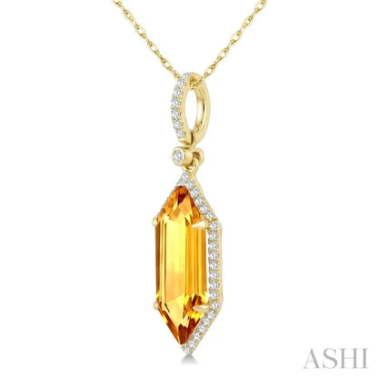 Evoque Gemstone Hexagon Shape & Halo Diamond Pendant