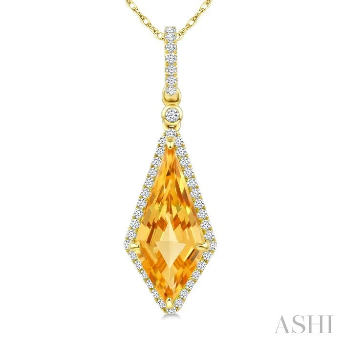 Evoque Gemstone Kite Shape & Halo Diamond Pendant