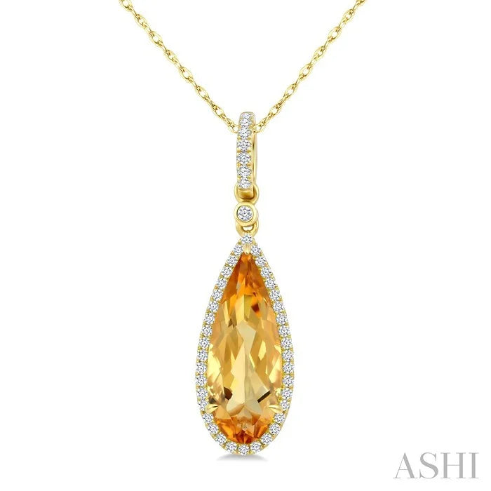Evoque Gemstone Pear Shape & Halo Diamond Pendant