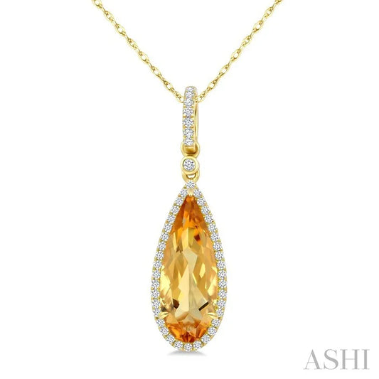 Evoque Gemstone Pear Shape & Halo Diamond Pendant