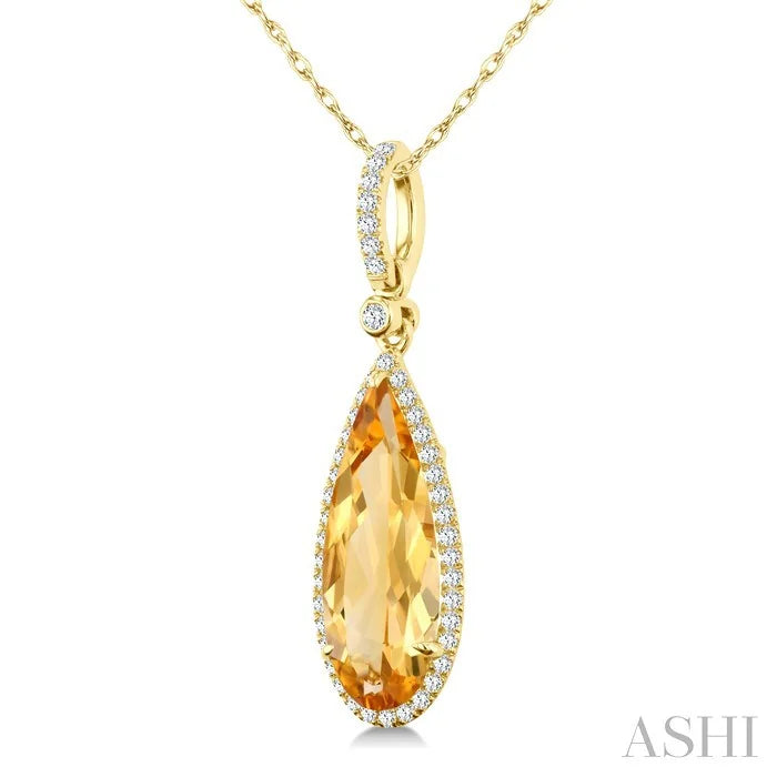 Evoque Gemstone Pear Shape & Halo Diamond Pendant