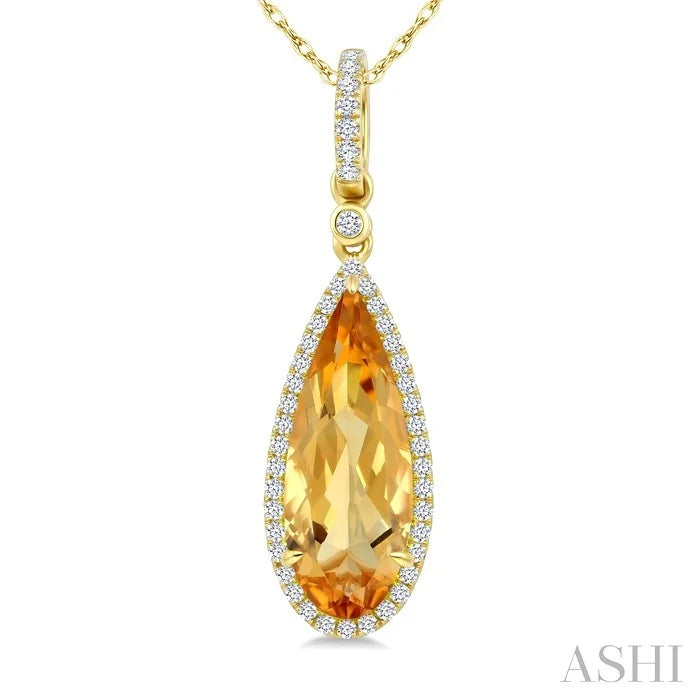 Evoque Gemstone Pear Shape & Halo Diamond Pendant