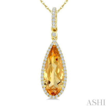 Evoque Gemstone Pear Shape & Halo Diamond Pendant