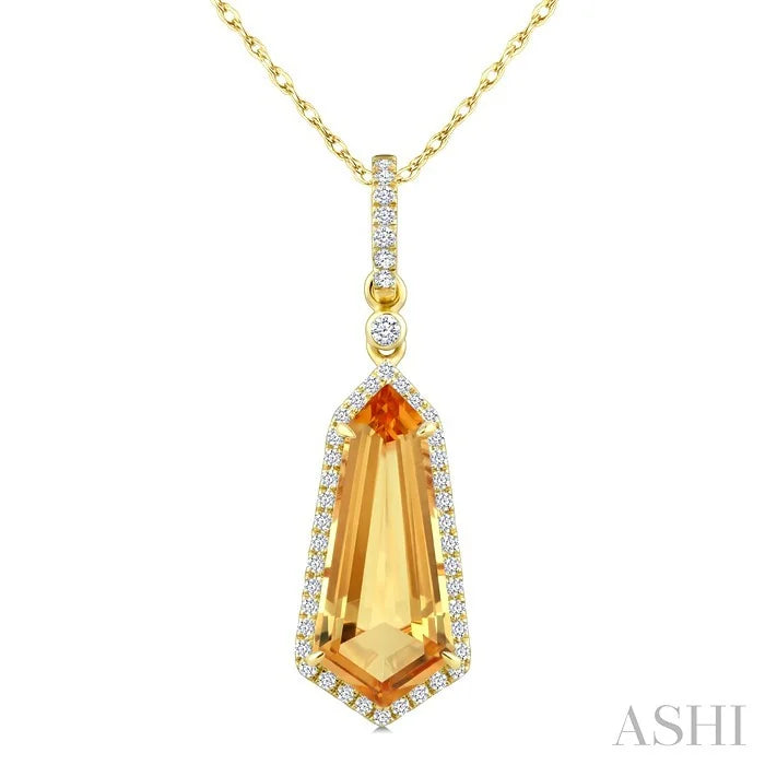 Evoque Gemstone Shield Shape & Halo Diamond Pendant