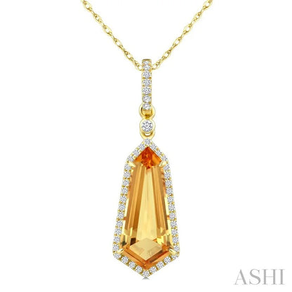 Evoque Gemstone Shield Shape & Halo Diamond Pendant