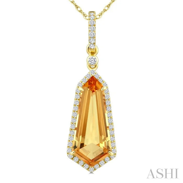 Evoque Gemstone Shield Shape & Halo Diamond Pendant