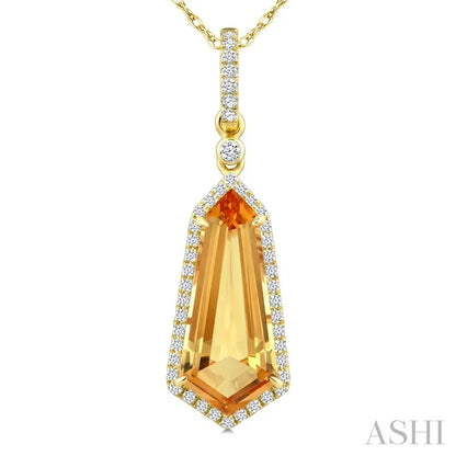 Evoque Gemstone Shield Shape & Halo Diamond Pendant
