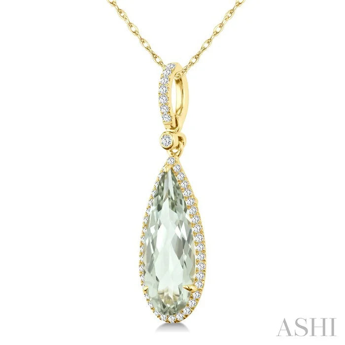 Evoque Gemstone Pear Shape & Halo Diamond Pendant