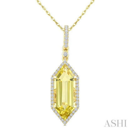 Evoque Gemstone Hexagon Shape & Halo Diamond Pendant