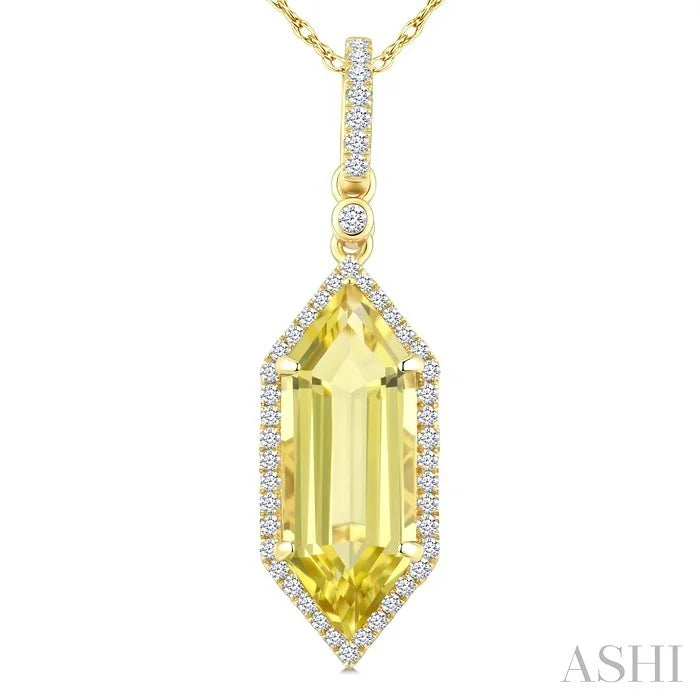 Evoque Gemstone Hexagon Shape & Halo Diamond Pendant