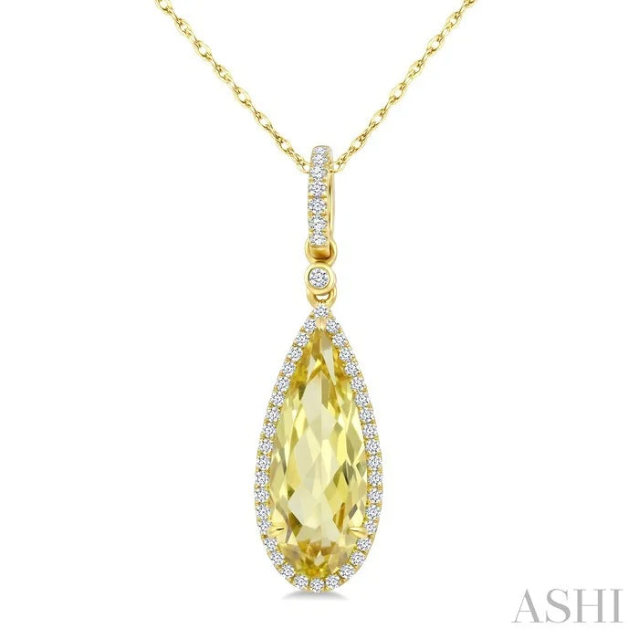 Evoque Gemstone Pear Shape & Halo Diamond Pendant
