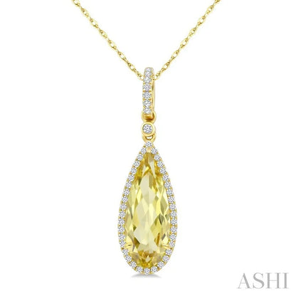 Evoque Gemstone Pear Shape & Halo Diamond Pendant