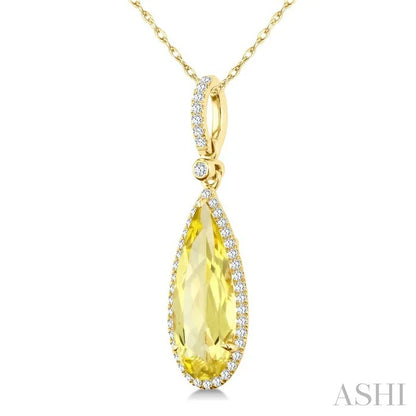 Evoque Gemstone Pear Shape & Halo Diamond Pendant