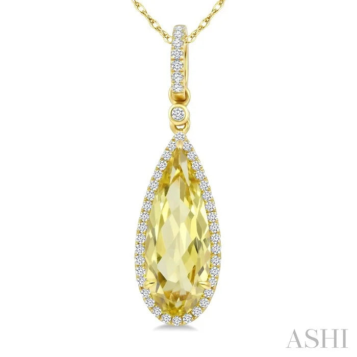 Evoque Gemstone Pear Shape & Halo Diamond Pendant