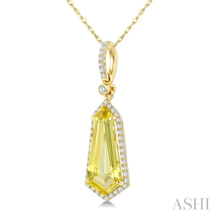 Evoque Gemstone Shield Shape & Halo Diamond Pendant